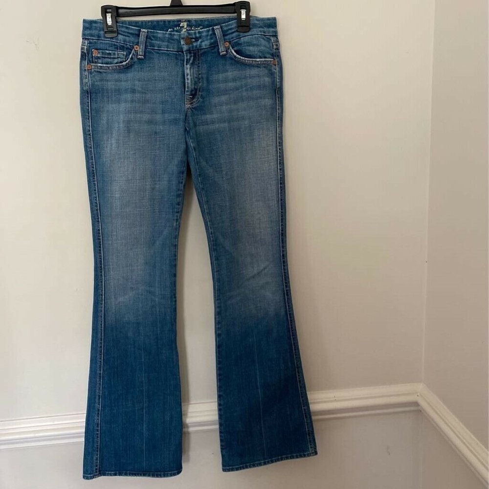 VIntage 7 For All Mankind Jeans Womens 28 Blue A Pocket Low Rise Flare Y2K Denim